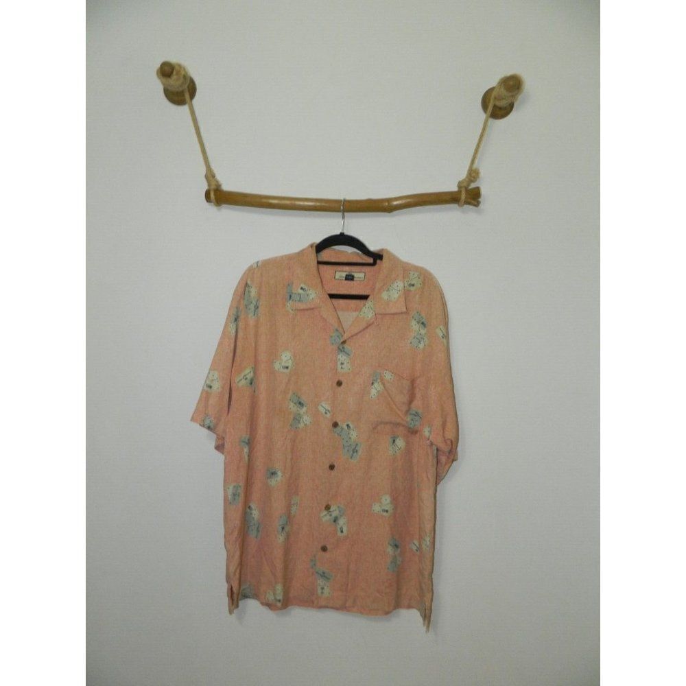 Tommy Bahama Shirt Men Hawaiian Orange Silk Dominoes Graphic Novelty‎ Size XL - Picture 5 of 12